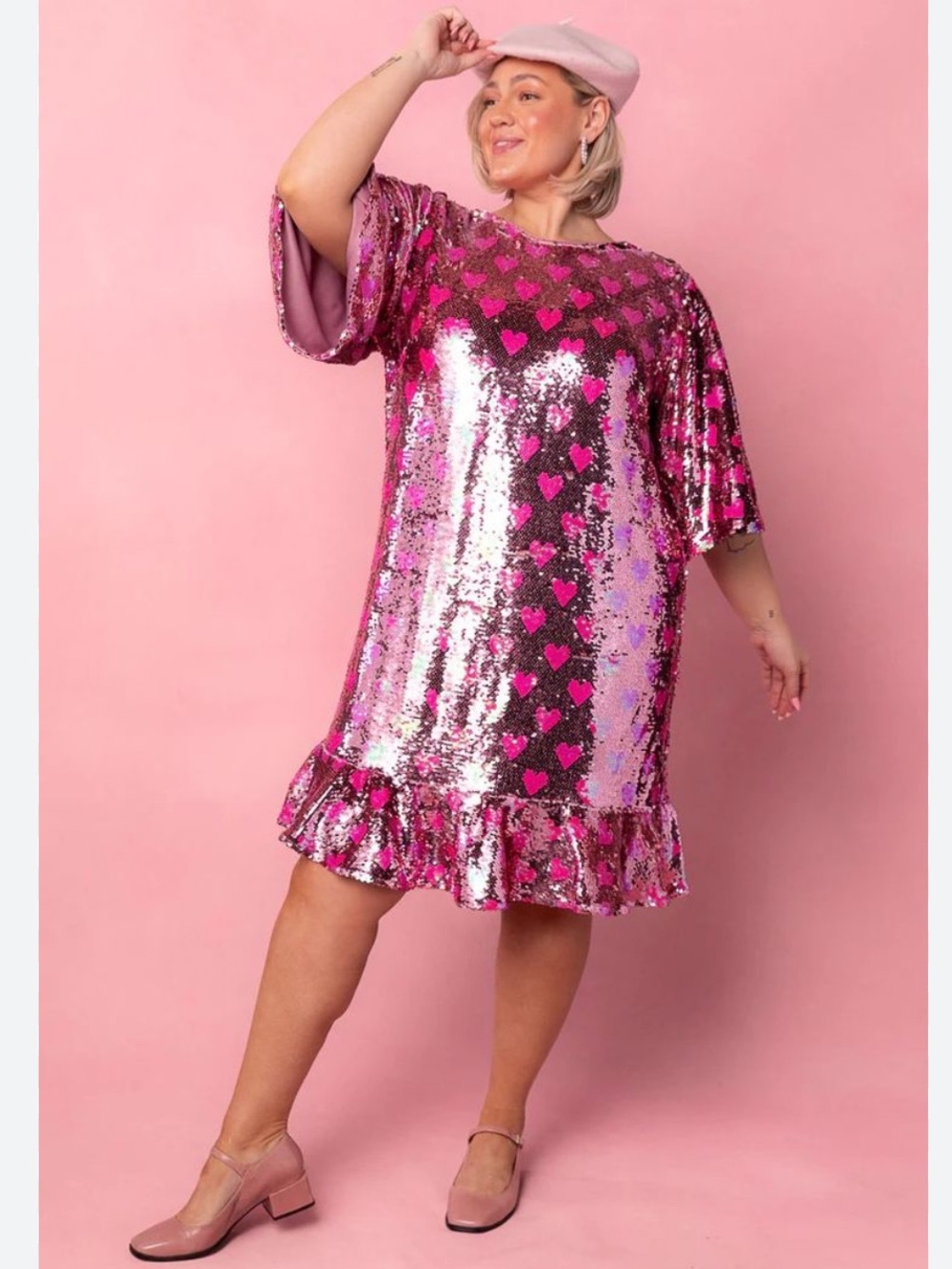Ivy City Co Evelyn Dress features With all-over Pink Sequin Heart Pattern Size X - Picture 12 of 12